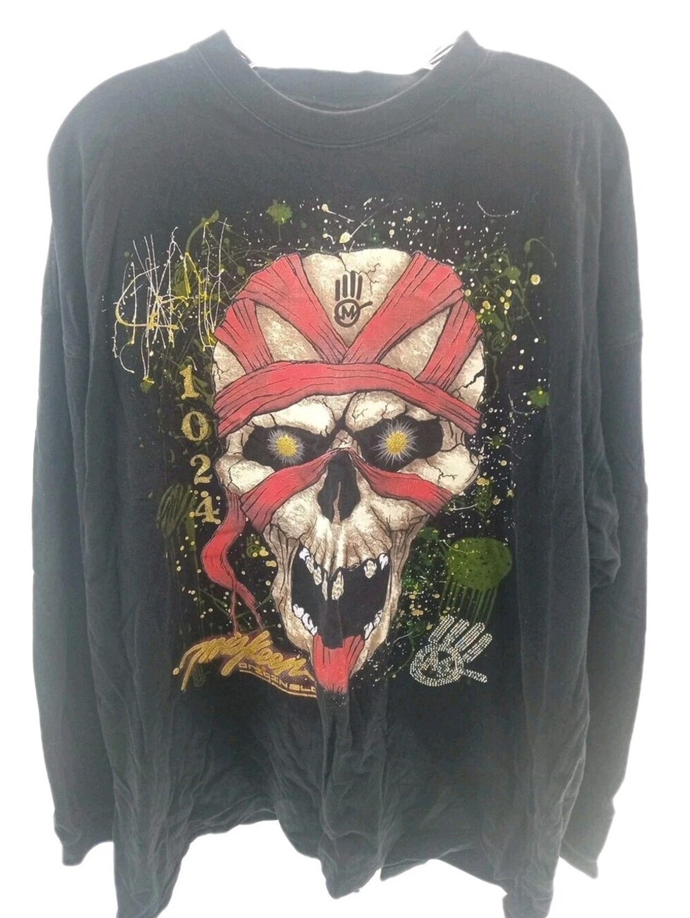 Vintage Miskeen Originals Skull Shirt Mens 2XL Black Graphic Print Y2K Loud